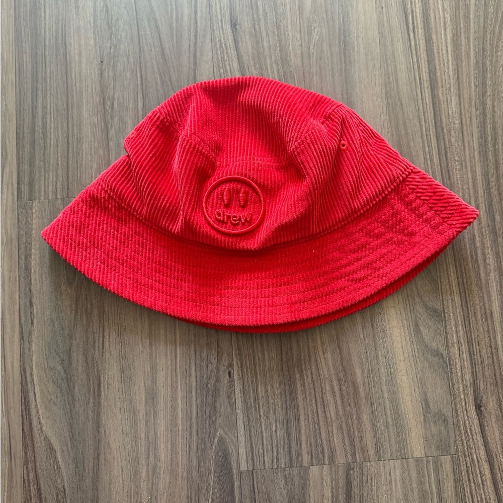 Drew House Corduroy Bucket Hat Red One Size Smiley Logo Justin Bieber